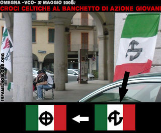 croci celtiche al banchetto di AG. Foto: http://azionegiovaniverbania.blogspot.com/2008/06/banchetto-azione-giovani-ad-omegna-1608.html